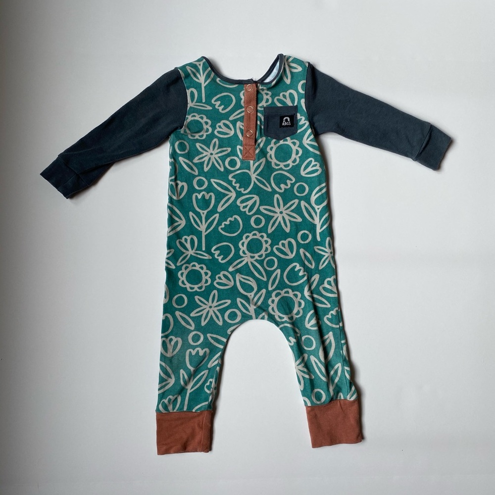 Rags to Raches 6-12 months Teal floral Romper Rag